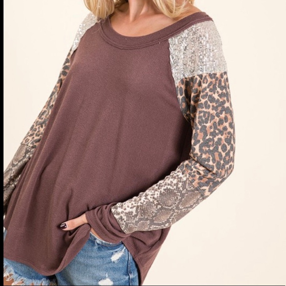 Animal Print & Sequin Top in small